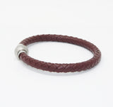 Unisex Men's Genuine Leather Stainless Steel Magnetic Clasp Bracelet Burgundy