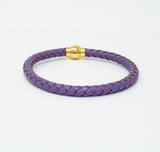 Unisex Men's Genuine  Leather Stainless Steel Magnetic Clasp Bracelet Purple