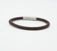 Unisex Men's Genuine Leather Stainless Steel Magnetic Clasp Bracelet Brown