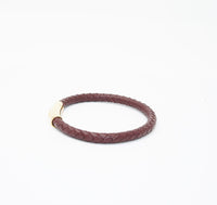 Unisex Men's Genuine Leather Stainless Steel Magnetic Clasp Bracelet Burgundy