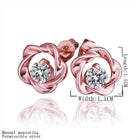 Rose Gold Platinum Plated Earrings Stud AAA Zirconia Push Back Rose .44" L283