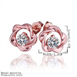 Rose Gold Platinum Plated Earrings Stud AAA Zirconia Push Back Rose .44" L283