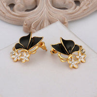 Rose Gold Platinum Plated Black Earrings Zirconia Push Back Butterfly .68" L303