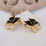 Rose Gold Platinum Plated Black Earrings Zirconia Push Back Butterfly .68" L303