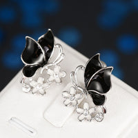 Rose Gold Platinum Plated Black Earrings Zirconia Push Back Butterfly .68" L303