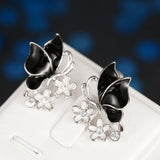 Rose Gold Platinum Plated Black Earrings Zirconia Push Back Butterfly .68" L303