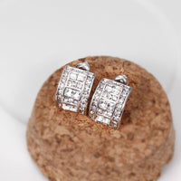 Rose Gold Platinum Plated  Earrings Stud AAA Zirconia Push Back .36" L297