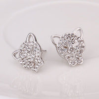 Rose Gold Platinum Plated  Earrings Stud AAA Zirconia Push Back  Puma .52" L314