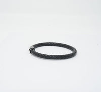 Unisex Genuine Leather Stainless Steel Magnetic Clasp Bracelet Black 8" Inches