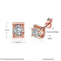 Rose Gold Platinum Plated Earrings Stud AAA Zirconia Push Back .24" L323