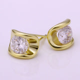 Gold Platinum Plated  Earrings Stud AAA Zirconia Push Back .36" L245