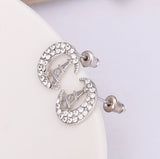 Rose Gold Platinum Plated Earrings Stud AAA Zirconia Push Back Moon .48" L311