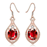Rose Gold Platinum Plated Red Earrings AAA Zirconia Fish Hook .52" L232