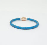 Unisex Men's Genuine  Leather Stainless Steel Magnetic Clasp Bracelet Light Blue