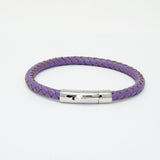 Unisex Men's Genuine  Leather Stainless Steel Magnetic Clasp Bracelet Purple