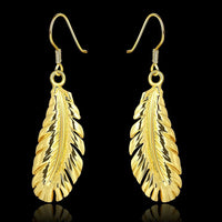 Rose Gold Plated Earrings Drop Dangle Fish Hook Leaf 52" L265