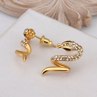 Rose Gold Platinum Plated  Earrings Stud AAA Zirconia Push Back Snake .48" L313