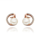 Rose Gold Platinum Plated Earrings Stud Pearl AAA Zirconia Push Back .64" L295