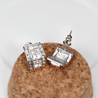 Rose Gold Platinum Plated  Earrings Stud AAA Zirconia Push Back .36" L297