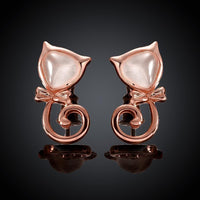 Rose Gold Plated Earrings Stud Push Back Cat .48" L263