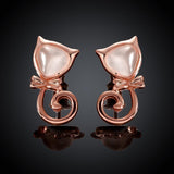 Rose Gold Plated Earrings Stud Push Back Cat .48" L263