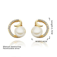 Rose Gold Platinum Plated Earrings Stud Pearl AAA Zirconia Push Back .64" L295