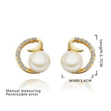 Rose Gold Platinum Plated Earrings Stud Pearl AAA Zirconia Push Back .64" L295