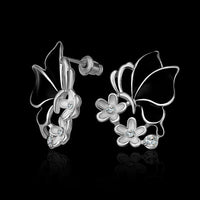 Rose Gold Platinum Plated Black Earrings Zirconia Push Back Butterfly .68" L303