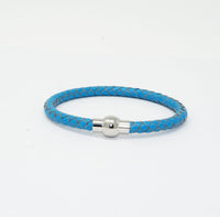 Unisex Men's Genuine  Leather Stainless Steel Magnetic Clasp Bracelet Light Blue