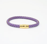 Unisex Men's Genuine  Leather Stainless Steel Magnetic Clasp Bracelet Purple