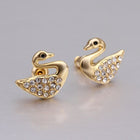 Rose Gold Platinum  Plated  Earrings Stud AAA Zirconia Push Back Swan .56" L293