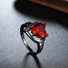 Gold Plated Black Gunmetal P Fashion Ring Red AAA Zirconia Women Heart B314