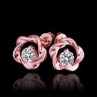 Rose Gold Platinum Plated Earrings Stud AAA Zirconia Push Back Rose .44" L283