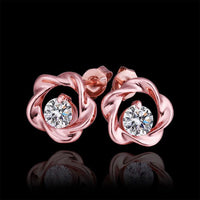 Rose Gold Platinum Plated Earrings Stud AAA Zirconia Push Back Rose .44" L283