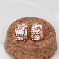 Rose Gold Platinum Plated  Earrings Stud AAA Zirconia Push Back .36" L297
