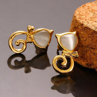 Rose Gold Plated Earrings Stud Push Back Cat .48" L263