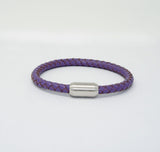 Unisex Men's Genuine  Leather Stainless Steel Magnetic Clasp Bracelet Purple