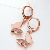 Rose Gold Plated Earrings Drop Dangle AAA Zirconia Leverback Butterfly .6" L231