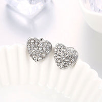 Rose Gold Platinum Plated  Earrings Stud AAA Zirconia Push Back Heart .64" L241