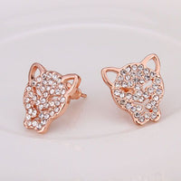 Rose Gold Platinum Plated  Earrings Stud AAA Zirconia Push Back  Puma .52" L314