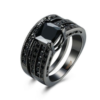 Gold Plated Black Gunmetal P Fashion Set Ring  AAA Zirconia Women B344