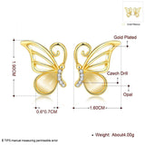 Rose Gold Plated Earrings Stud AAA Zirconia Push Back Butterfly .64" L271