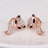 Rose Gold Platinud Plated Stud  AAA Zirconia Fox Earrings L437