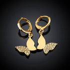Rose Gold Plated Earrings Drop Dangle AAA Zirconia Leverback Butterfly .6" L231
