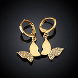 Rose Gold Plated Earrings Drop Dangle AAA Zirconia Leverback Butterfly .6" L231