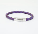 Unisex Men's Genuine  Leather Stainless Steel Magnetic Clasp Bracelet Purple