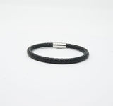 Unisex Genuine Leather Stainless Steel Magnetic Clasp Bracelet Black 8" Inches