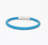 Unisex Men's Genuine  Leather Stainless Steel Magnetic Clasp Bracelet Light Blue