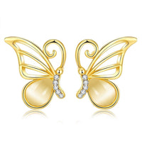 Rose Gold Plated Earrings Stud AAA Zirconia Push Back Butterfly .64" L271