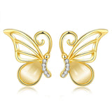 Rose Gold Plated Earrings Stud AAA Zirconia Push Back Butterfly .64" L271